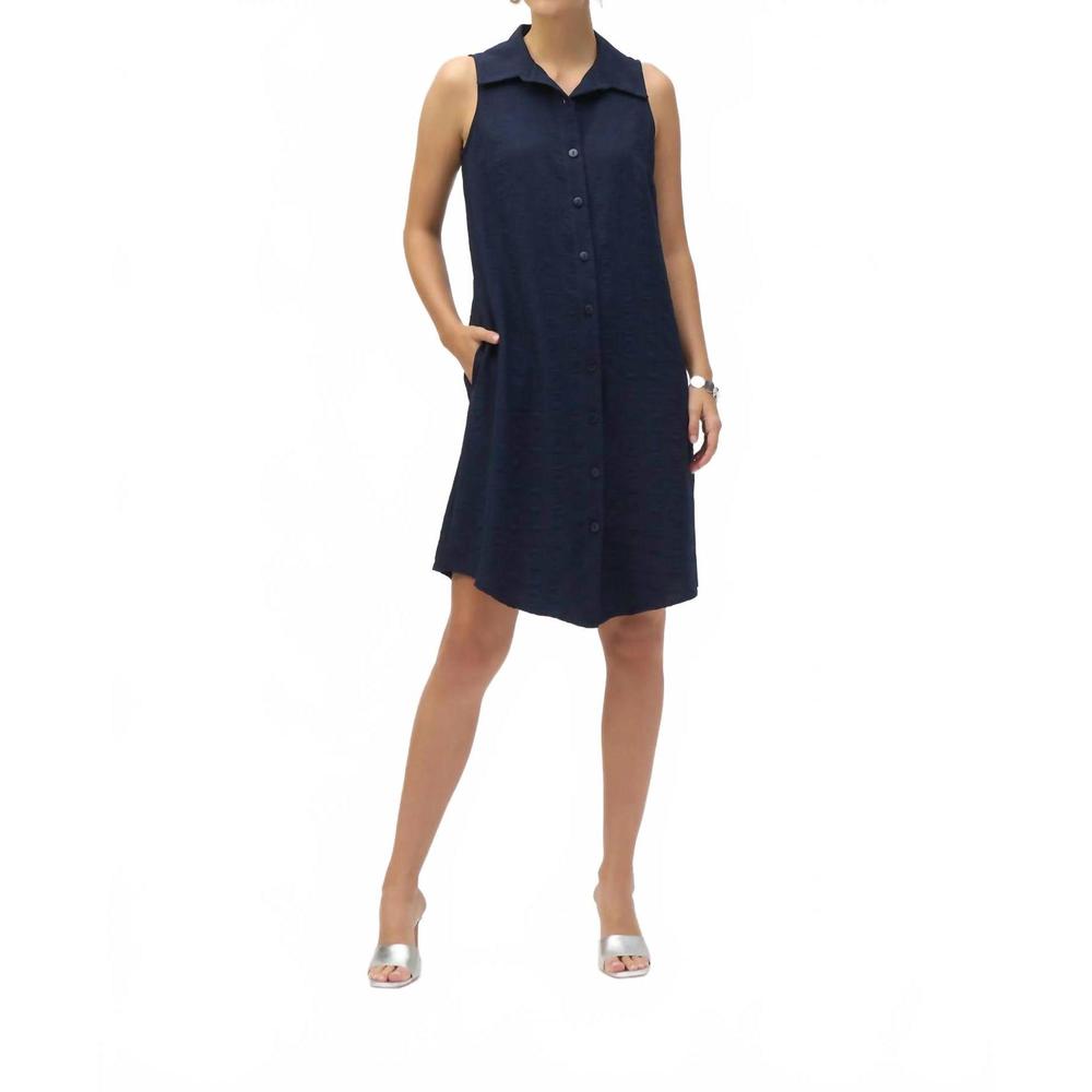NEW JOSEPH RIBKOFF button-down sleeveless shirt dress in midnight blue